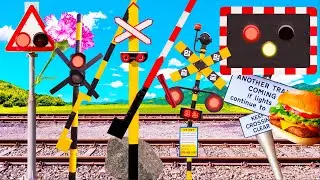 【踏切アニメ】巨大化するライトを拾うふみきりカンカン😂😂😂The Railroad Crossing with a Size-Growing Light!!