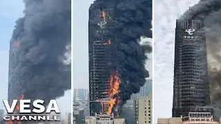 Massive Fire Engulfs 42-floor Telecom Building In China's Changsha