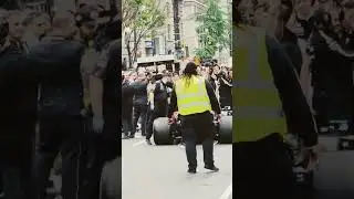 f1 car doing donut on 5th ave , Lewis Hamilton  7 times formula1 world champion in Manhattan!!! 