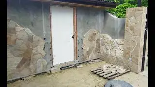 Decorating the household block with stone for garden tools#hobby