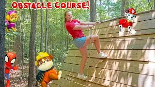 Assistant Hunts for Paw Patrol and Spidey at the Outdoor Obstacle Course