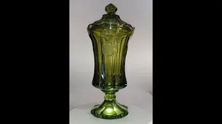 Vintage FOSTORIA Footed Urn & Lid Coin Glass Green 12