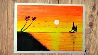 Sunset scenery with oil pastel step by step for beginners-Easy painting drawing.