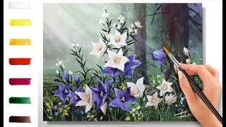Forest and flowers. How to paint landscape 🎨ACRYLIC tutorial DEMO