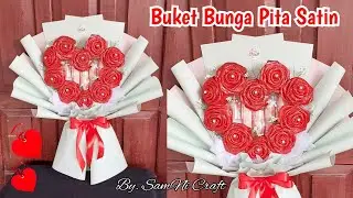 Tutorial Buket Bunga PITA SATIN Viral 2024 | Buket Mawar Gliter dari PITA SATIN