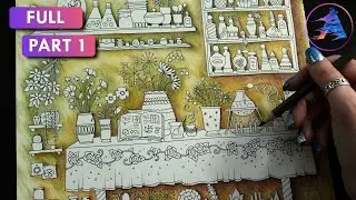 Coloring Tutorial: Magic shelf | Part 1 background | WORLD OF FLOWERS book by Johanna Basford