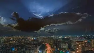 Ночное небо над городом 2. Футаж без звука