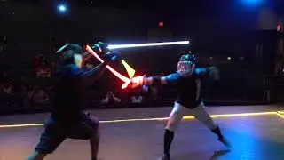 Three weapon lightsaber triathlon fight (single blade, dual wield, crossguard)