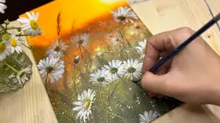 Как нарисовать ромашки на закате