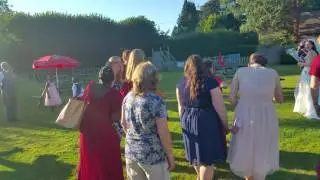 Helen throwing the bouquet