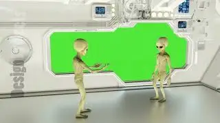 Aliens on a spaceship arguing. Green screen. A futuristic concept of a UFO