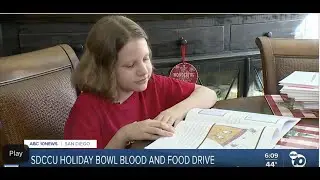 Mason Harvey on San Diego Channel 10 News to support Holiday Bowl Blood and Food drive