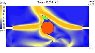 Ansys Fluent: Two Water Jets Firing Against A 2D Apple: Velocity Animation