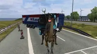 Gallimimus Dinosaur Walking vs Truck in the street of Amsterdam
