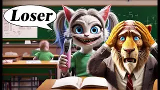 The cute cat defeated the cheating teacher