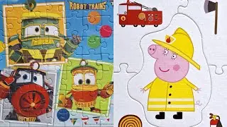 Peppa Pig and Robot Trains - assembling cartoon puzzle for kids and toddlers