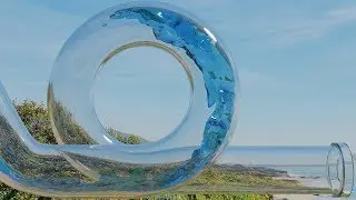 Blender 2.82a Mantaflow Flip Fluids Water Simulation in Cycles - Glass Mario Pipe Loop-De-Loop