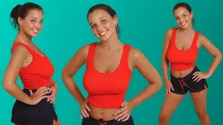 Christina Model - Red Scrunchie Top & Jeans Shorts