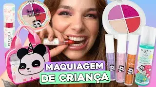 TESTEI as NOVAS MAKES de CRIANÇA - MAKE COMPLETA