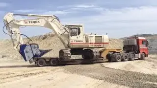 Transporting The Huge Terex RH30 Excavator By Side - Fasoulas Heavy Transports