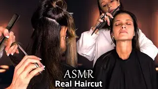 Real ASMR Haircut, Hair Stylist gives Ultimate Salon Experience (cutting, brushing, spray sounds)