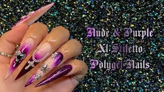 NUDE PURPLE GOTH NAILS || XXL STILETTO POLYGEL NAILS