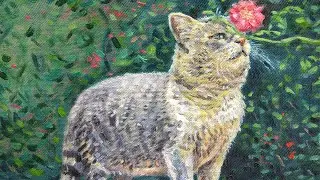 Gatito con pintura al óleo