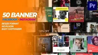 Premiere Pro Template: 50 Facebook & Instagram Banner | Mogrt + Free Font