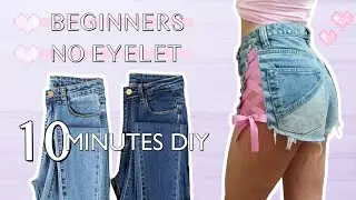 Upcycling Jeans Into Cute Lace Up Shorts / easy beginners fashion DIY