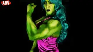 Green female muscle growth and flex, Hulk woman FBB