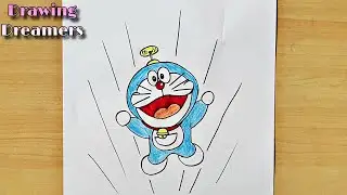 How to Draw Doraemon Drawing Step by Step || Easy Doraemon drawing flying with bamboo copter