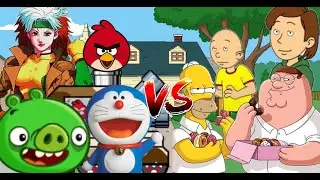 MUGEN Request 567: Rogue, Doraemon, Angry Birds Tank, Minion Pig VS Caillou, Boris, Homer, Peter