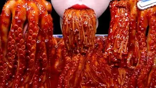 ASMR SPICY OCTOPUS, SPICY ENOKI MUSHROOMS EATING SOUND MUKBANG
