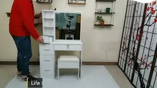 White MDF Dressing Table with Sliding Mirror