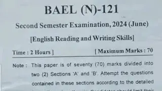 UOU BAEL N 121 PREVIOUS QUESTION PAPER 2024 JUNE ENGLISH READING AND WRITING SKILLS BA SECOND SEM