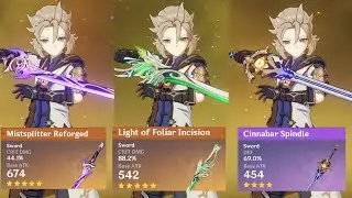 Albedo: R1 Mistsplitter vs R1 Light of Foliar Incision vs R5 Cinnabar Spindle Genshin Impact