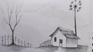 Drawing easy village scene step by step 😍 beautiful village scene drawing tutorial for beginners