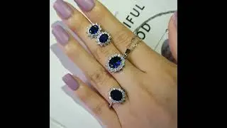 2022 New Luxury Blue Color Sunflower Silver Anniversary Wedding Luxury Jewelry Set