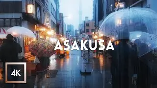 Rainy Evening Walk in Asakusa, Tokyo, Japan, Sensō-ji 4k ASMR