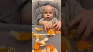 Карапуз очистил мандарин для Папы, знакомство малыша с цитрусом