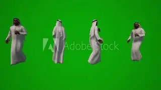 3D Arab people green screen chroma key backdrop 4 Arab men walking different angles with Arabclothes