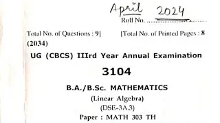 Linear Algebra || MATH 303 TH || Question paper 2024 #hpu #bsc #2024 #exam