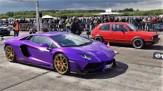 VW Golf GTI MK1 vs Lamborghini Aventador - Drag Race