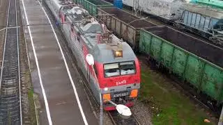 Электровоз ЭП1М-657 с поездом дефектоскопом ЭРА+ на ст.Тихорецкая