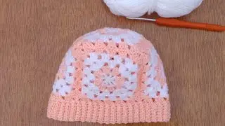 🧶Bonnet Bébé au Crochet en Granny Carré Débutant 3-6 mois #crochetbonnetbébé
