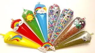 Let's make crushy rainbow Slime with Piping Bags! Most Satisfying Slime Video ASMR glitter 1080p