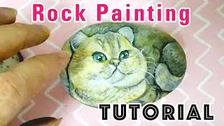Pets Art Rock Painting Tutorial of cute cat by JacmollYong