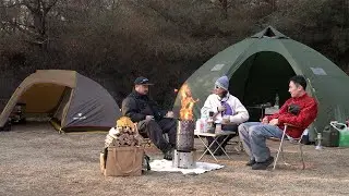 Setting Up Spring Camping with Old Tents