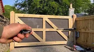 Biggest single wooden swing gate on YouTube, Topens automatic gate opener Shou Sugi Ban wood burning