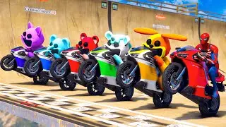 SPIDERMAN, COLORS HULK w Poppy Playtime| Racing Motorcycles Event Day Competition Challenge #1024